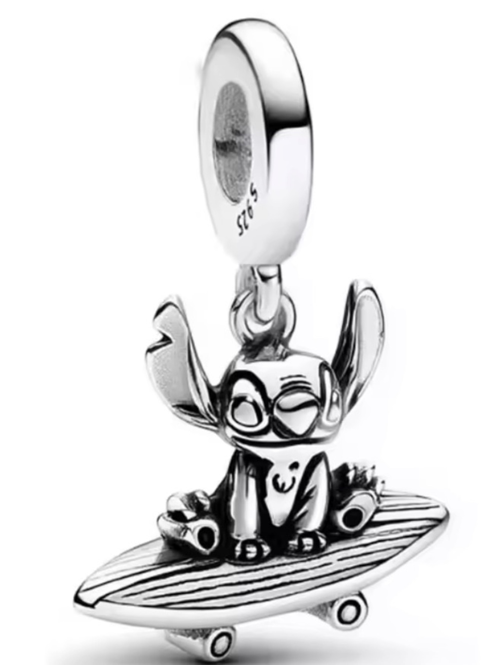 NWOT Disney Stitch Riding Skateboard Dangle Charm Sterling Silver 925